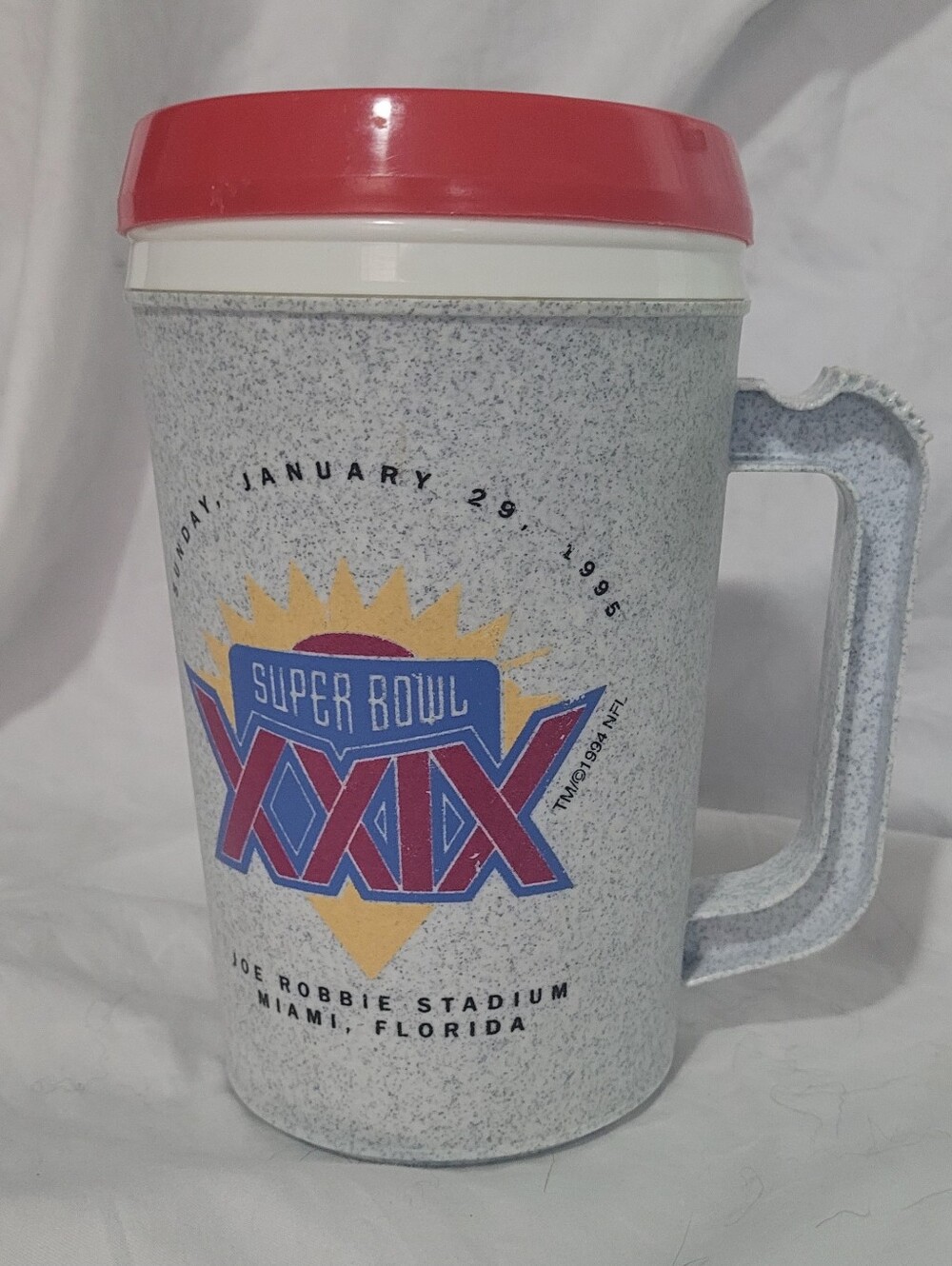 Vintage Super Bowl XXIX NFL 22 Oz Travel Mug w/ Lid Miami 1995